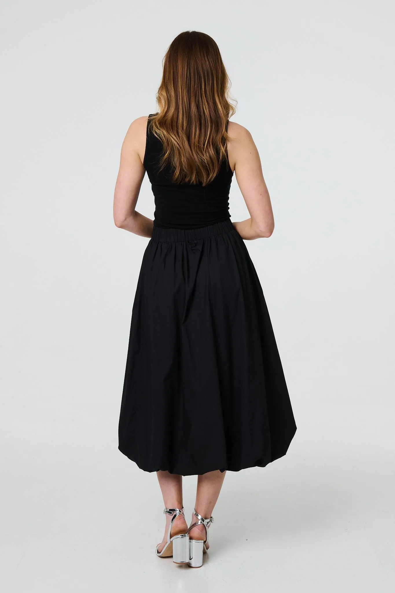 High Waist Elasticated Midi Bubble Skirt