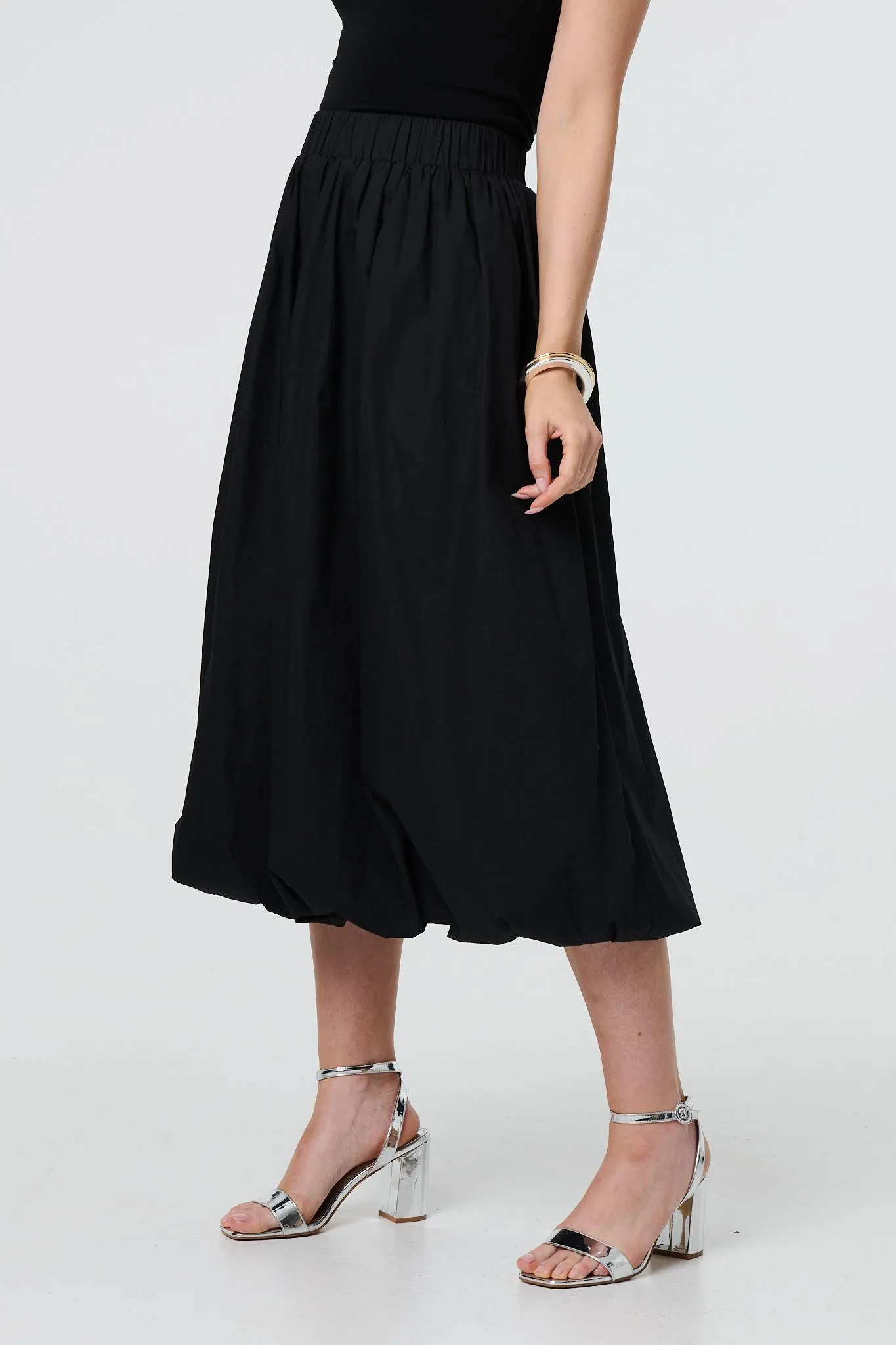 High Waist Elasticated Midi Bubble Skirt