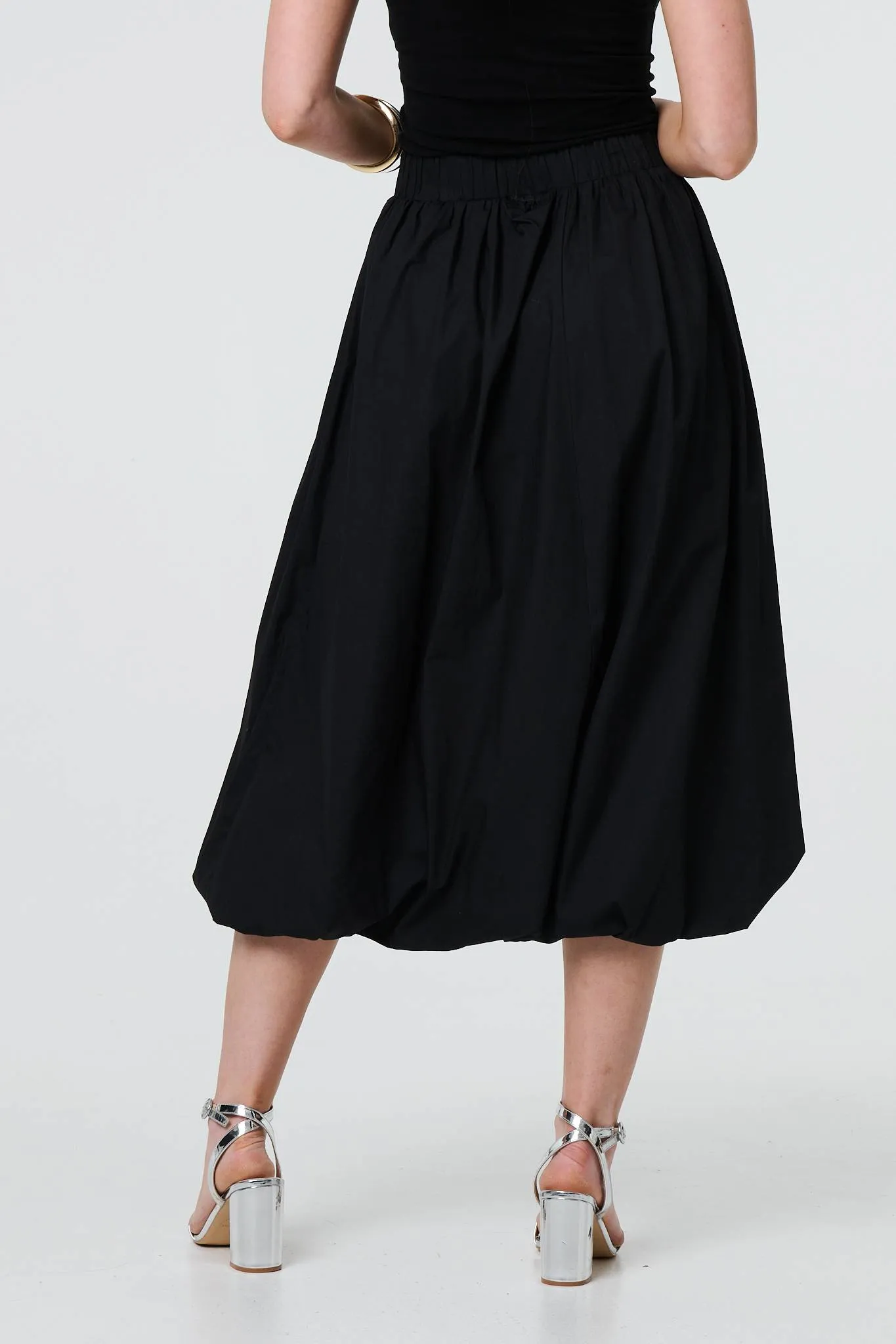 High Waist Elasticated Midi Bubble Skirt