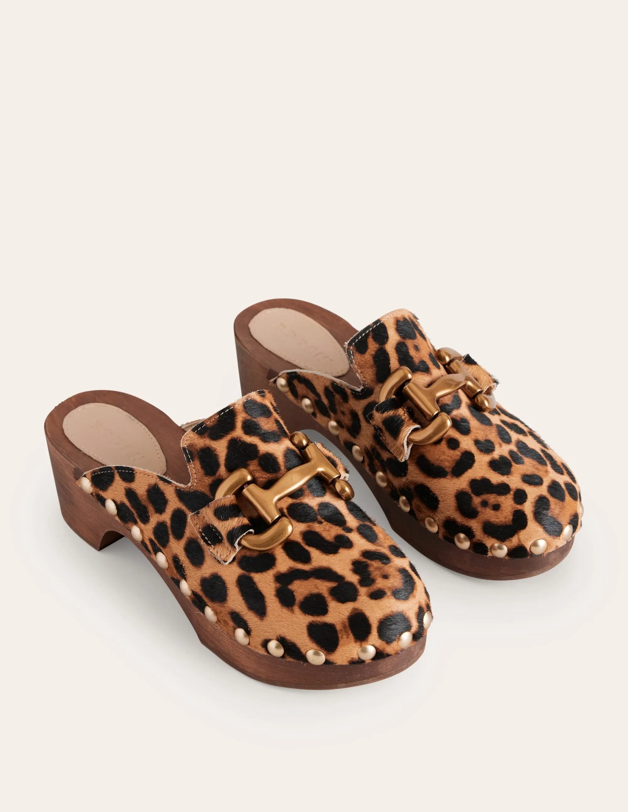 Iris Snaffle Heeled Clogs-Classic Leopard