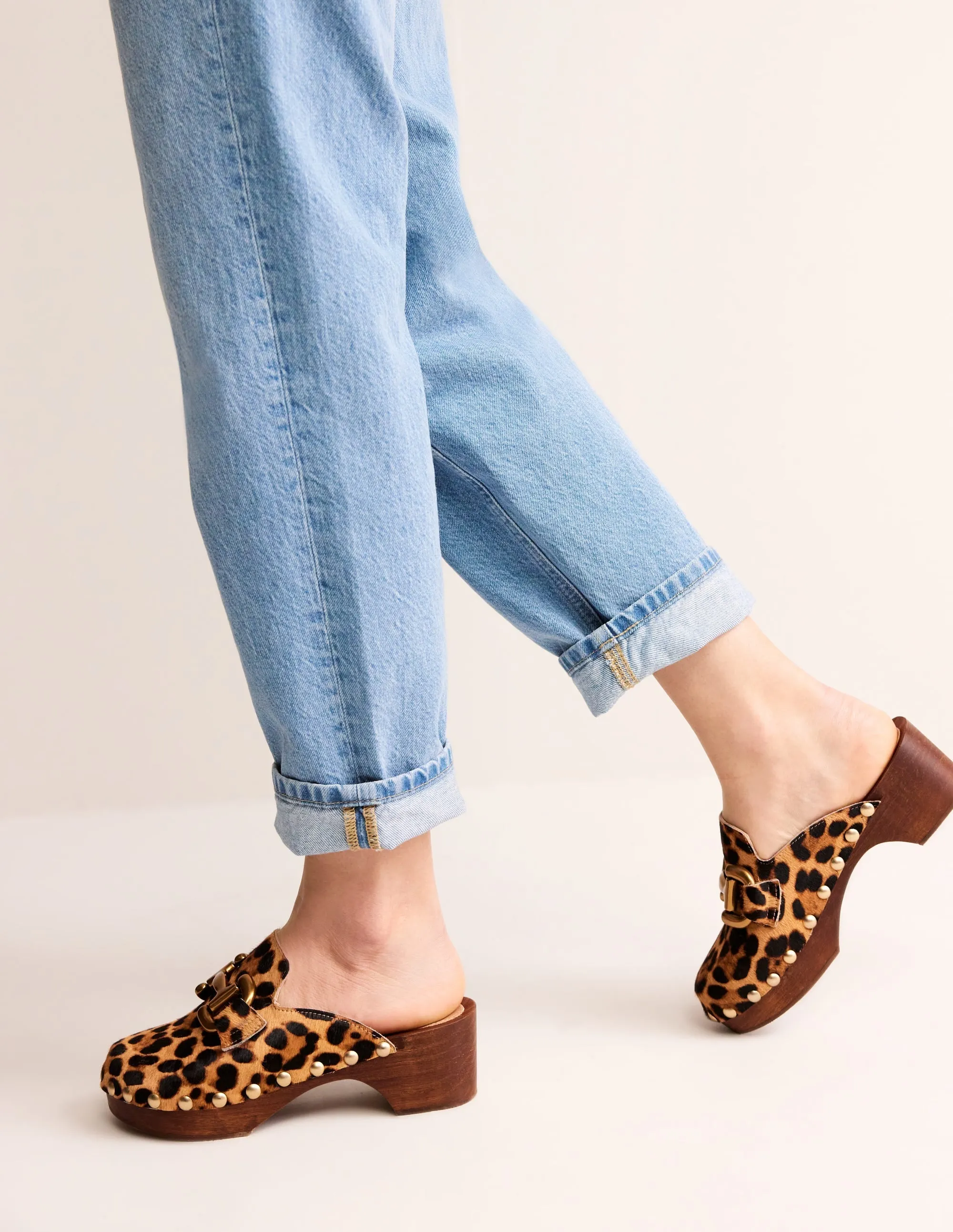 Iris Snaffle Heeled Clogs-Classic Leopard