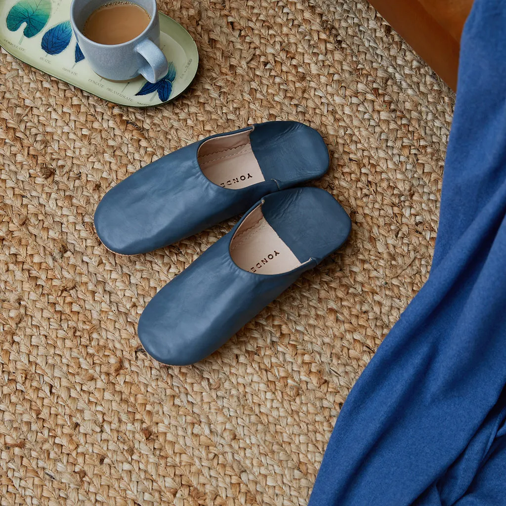 Leather Babouche Slippers - Petrol