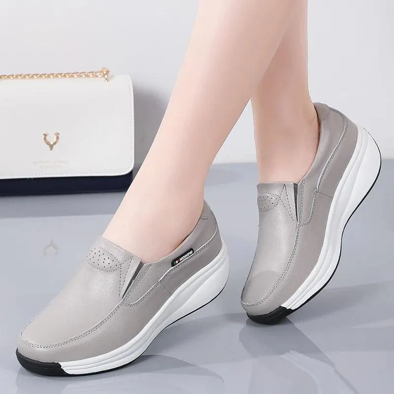 Leather Comfort Wedge Moccasins Orthopedic Slip-On Shoes