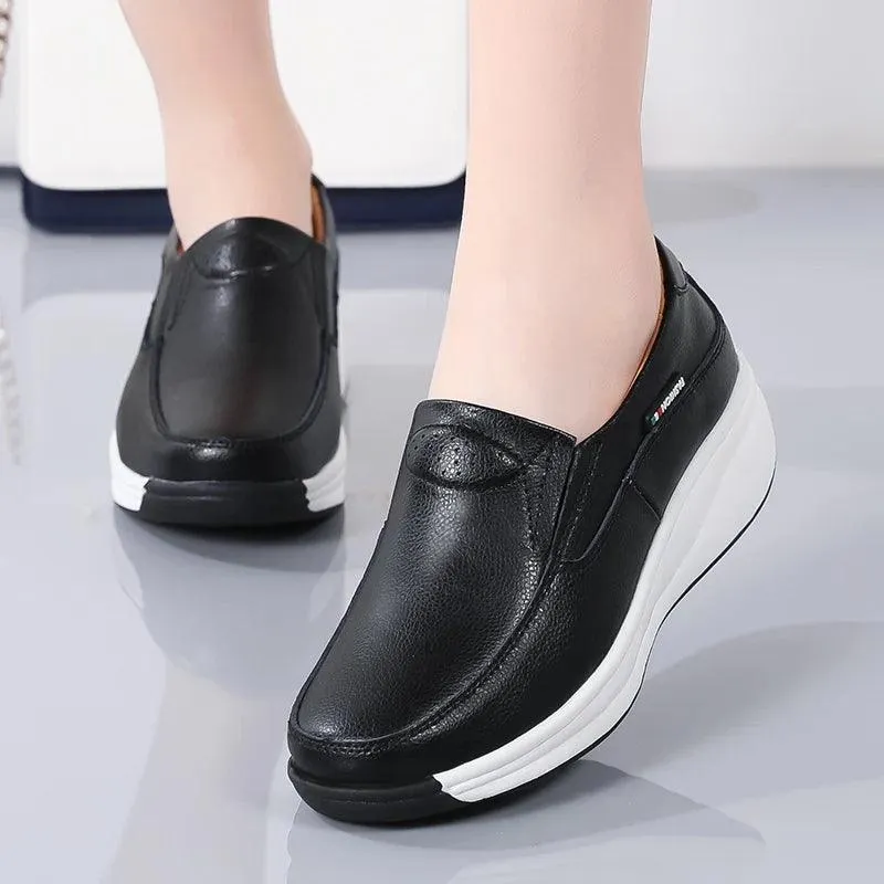 Leather Comfort Wedge Moccasins Orthopedic Slip-On Shoes