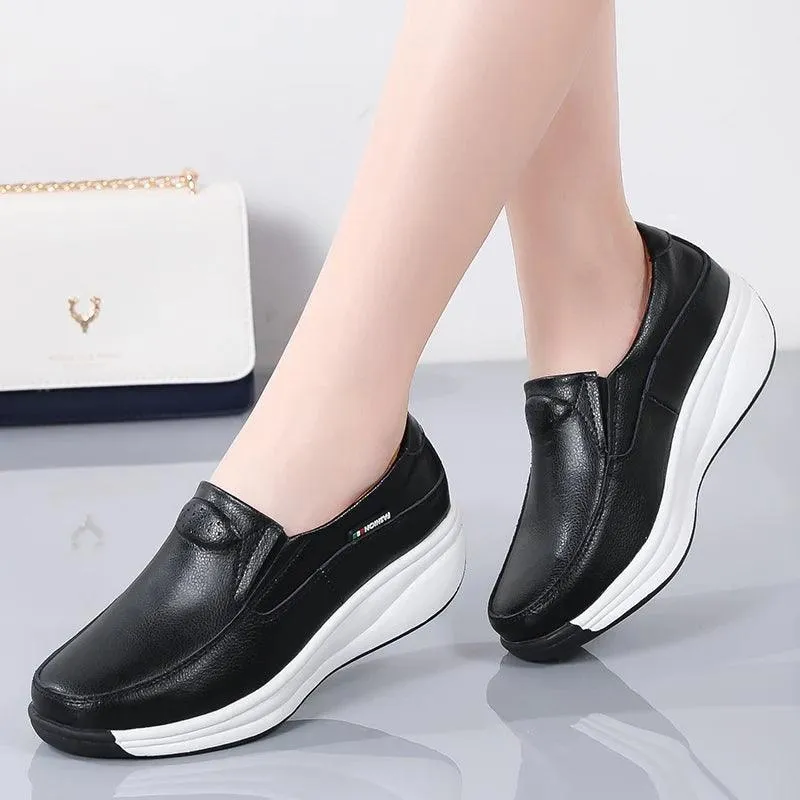 Leather Comfort Wedge Moccasins Orthopedic Slip-On Shoes