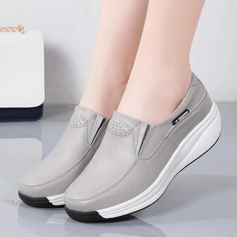 Leather Comfort Wedge Moccasins Orthopedic Slip-On Shoes