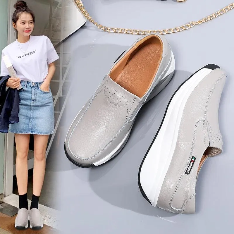 Leather Comfort Wedge Moccasins Orthopedic Slip-On Shoes