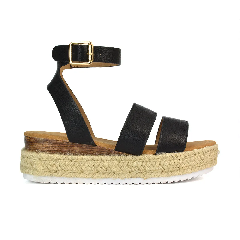 Lyds Flatform Strappy Summer Platform Flat Sandals in Black