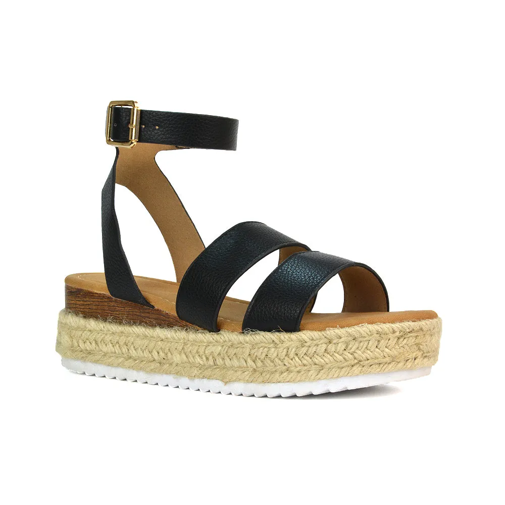 Lyds Flatform Strappy Summer Platform Flat Sandals in Black