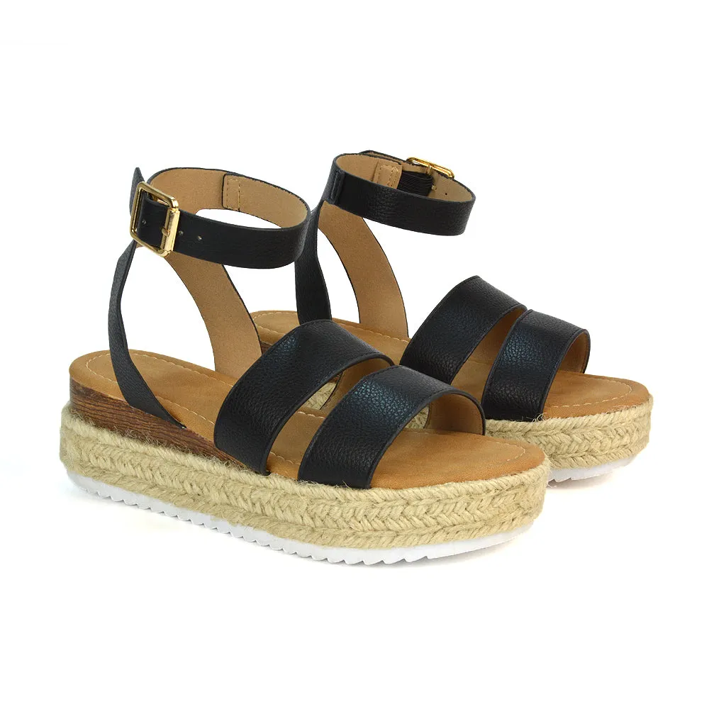 Lyds Flatform Strappy Summer Platform Flat Sandals in Black