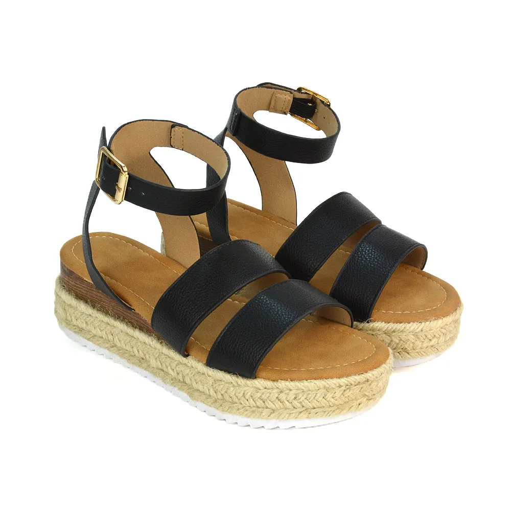 Lyds Flatform Strappy Summer Platform Flat Sandals in Black