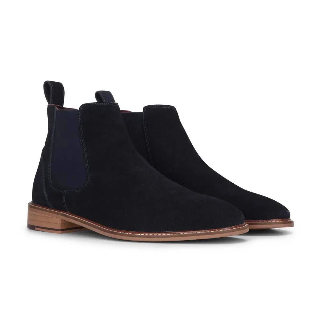 Men's Navy Suede Leather Slip On Chelsea Ankle Boots