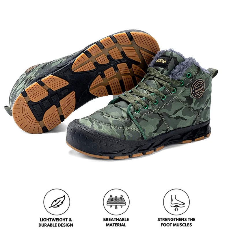 Men's Snow Boots Warm Fleece Cozy Non-Slip Ankle Boots Plush Comfortable Outdoor Hiking Shoes Lined Trekking Shoes Winter