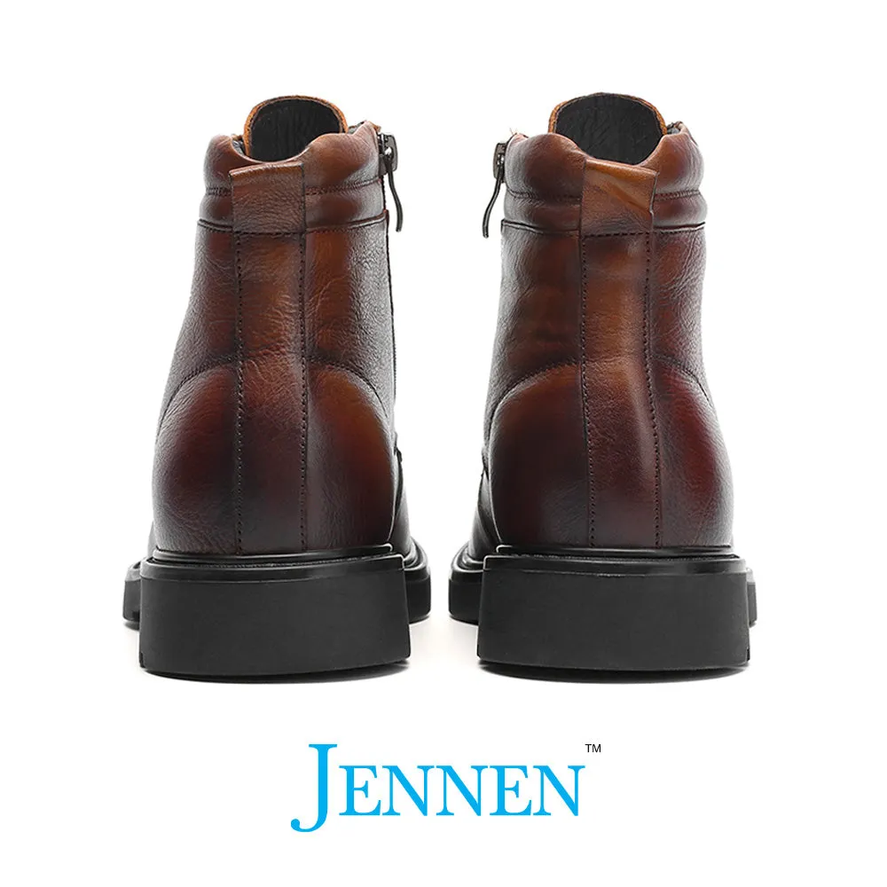 Mr. Tuhux 6cm | 2.4 inches Taller Brown Leather Elevated Boots