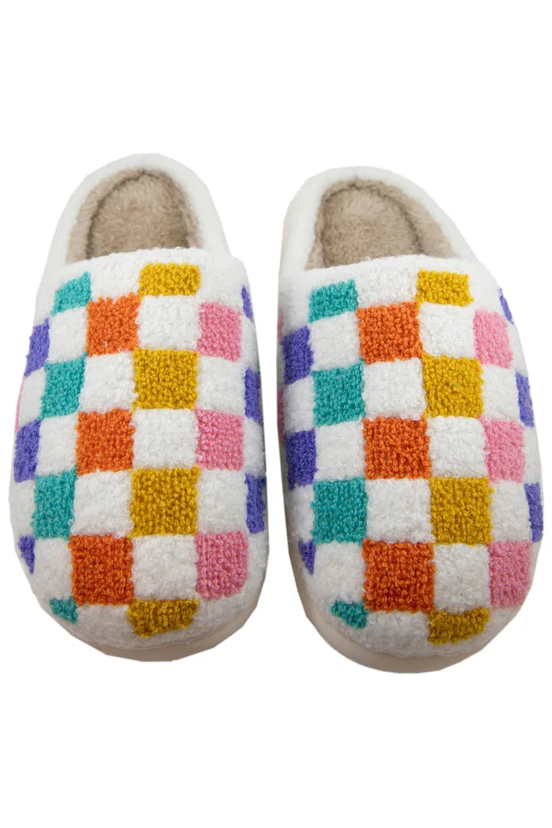 Multicolored Checkered Pattern Fuzzy Slippers