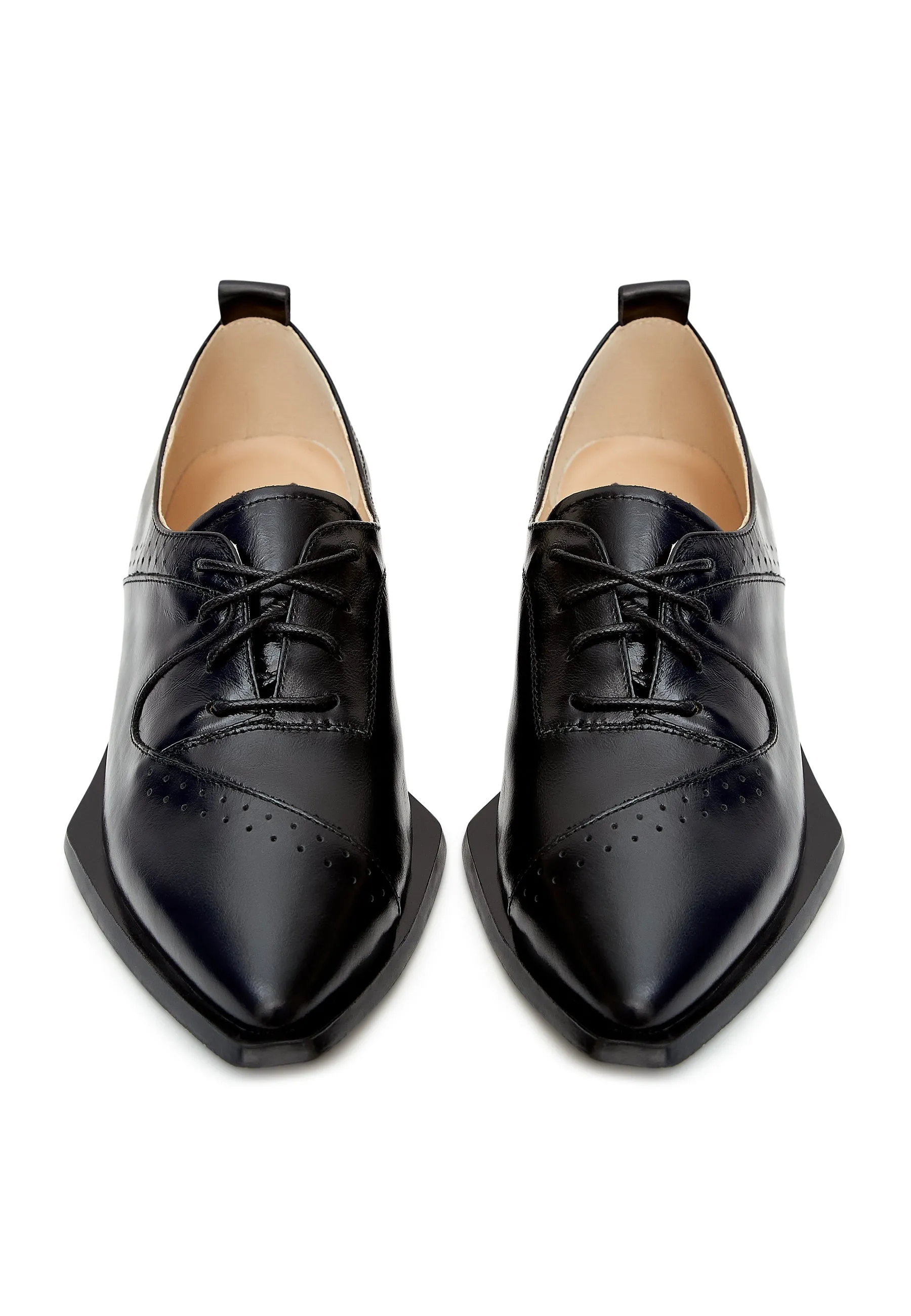 Pointed Lace-Up Brogues - Black