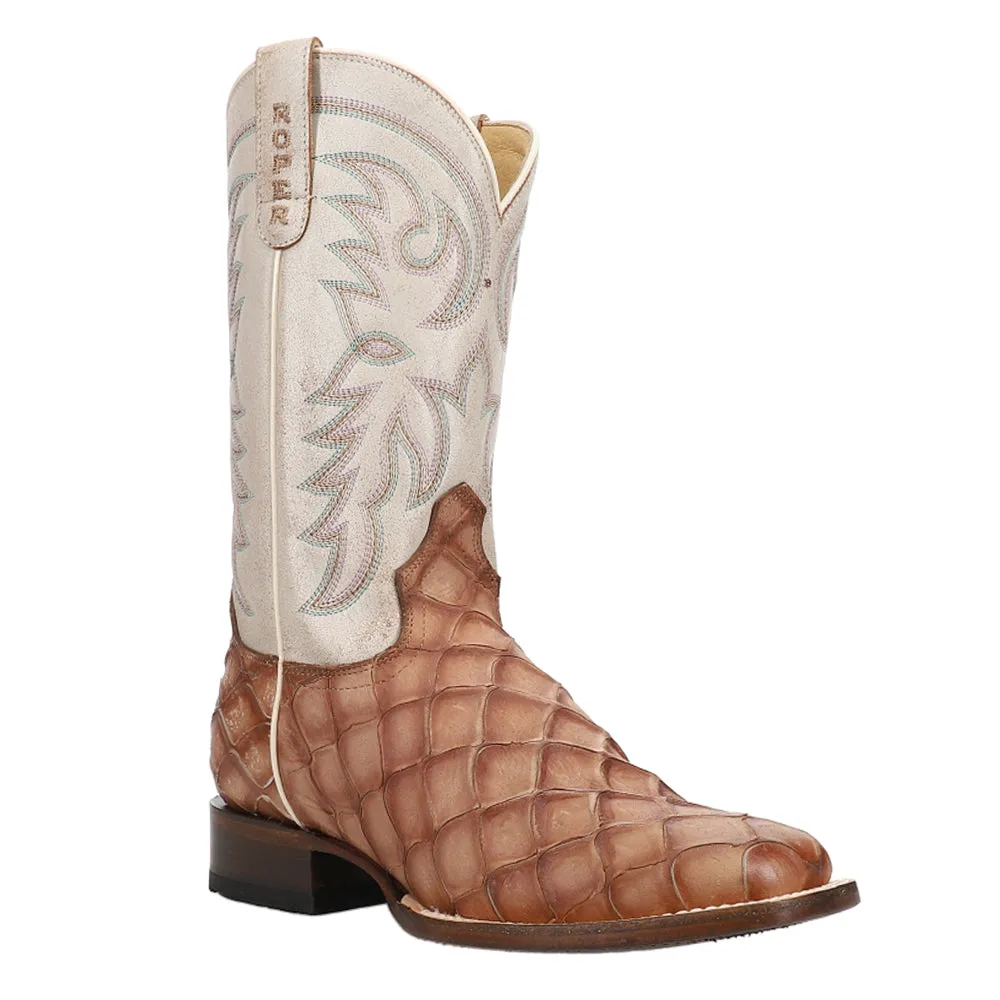 Pretty Real Faux Pirarucu Print Square Toe Cowboy Boots