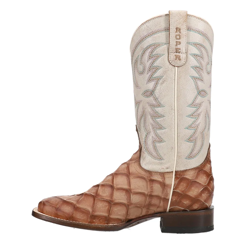 Pretty Real Faux Pirarucu Print Square Toe Cowboy Boots