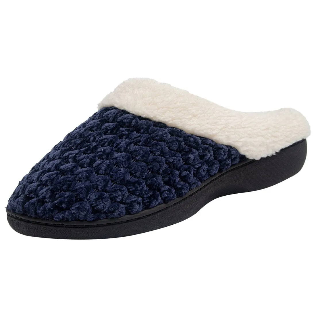 Roxoni Women's Fleece Trim Knit Sweater Furr Clog Indoor Outdoor Slipper