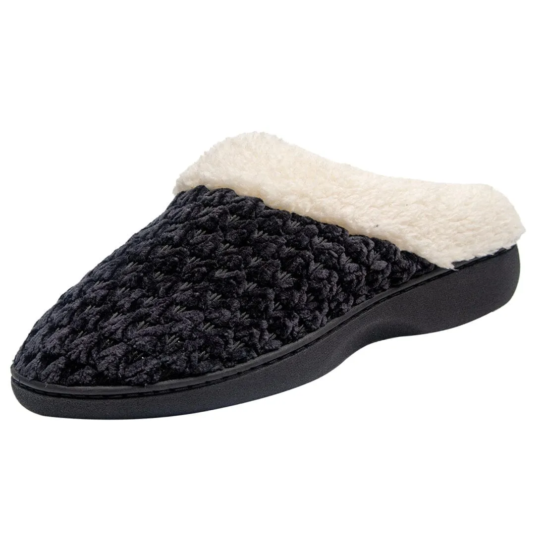 Roxoni Women's Fleece Trim Knit Sweater Furr Clog Indoor Outdoor Slipper