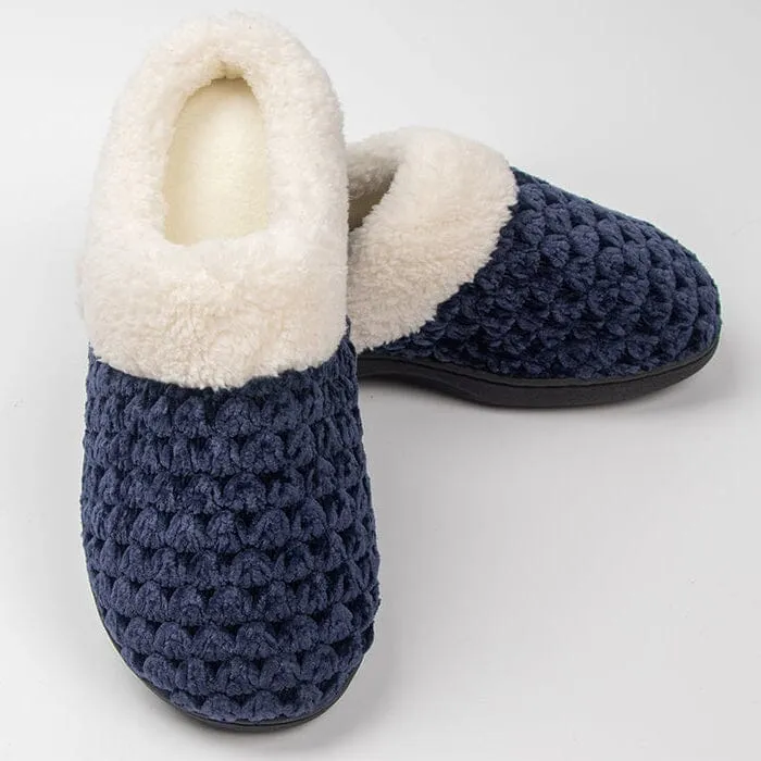 Roxoni Women's Fleece Trim Knit Sweater Furr Clog Indoor Outdoor Slipper