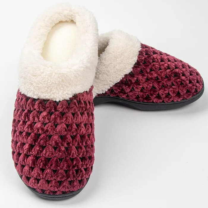 Roxoni Women's Fleece Trim Knit Sweater Furr Clog Indoor Outdoor Slipper