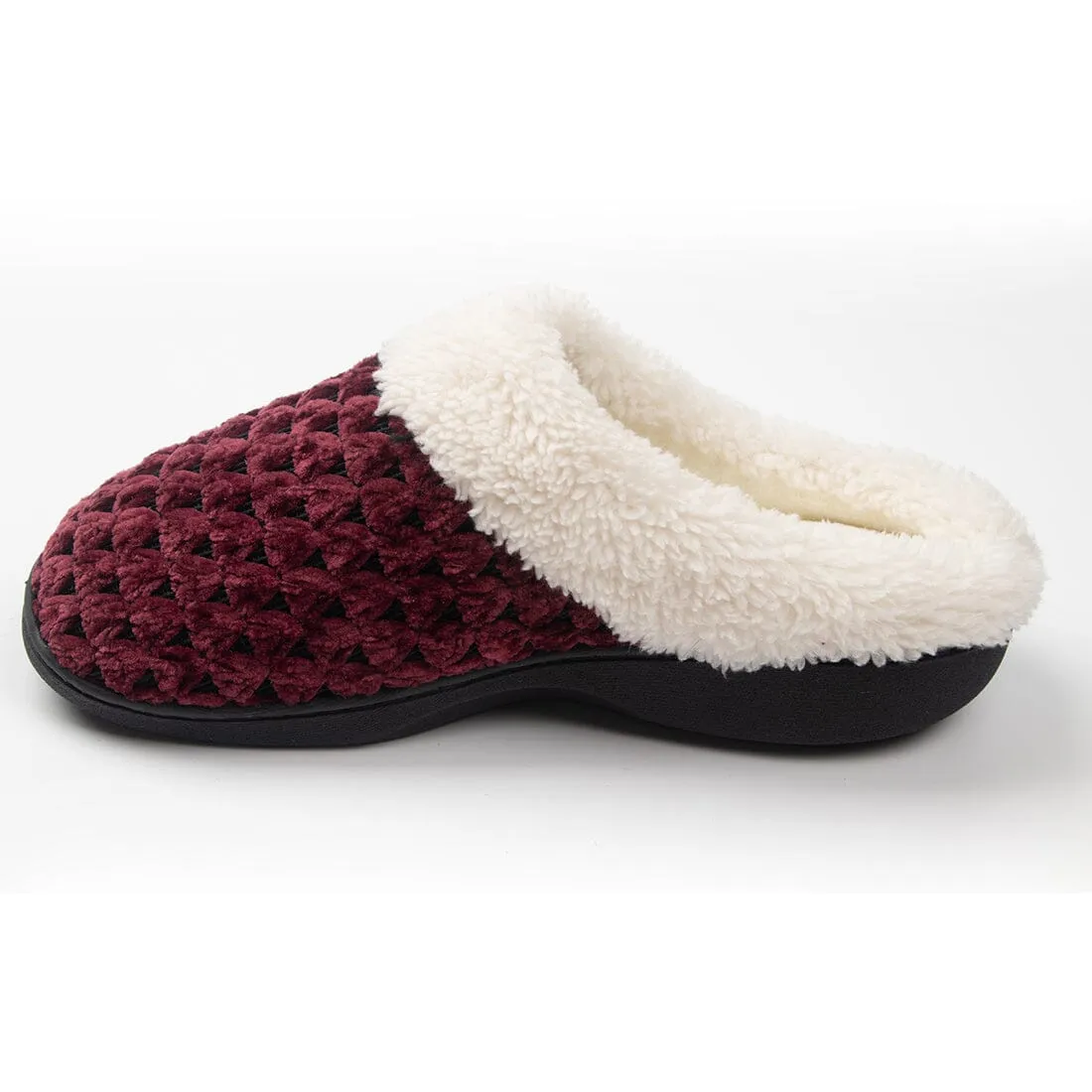 Roxoni Women's Fleece Trim Knit Sweater Furr Clog Indoor Outdoor Slipper