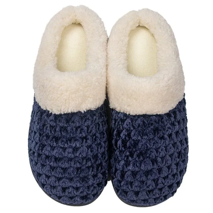 Roxoni Women's Fleece Trim Knit Sweater Furr Clog Indoor Outdoor Slipper