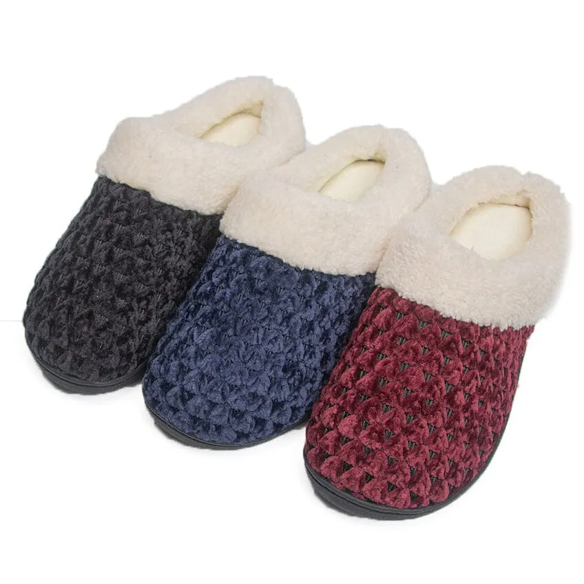 Roxoni Women's Fleece Trim Knit Sweater Furr Clog Indoor Outdoor Slipper