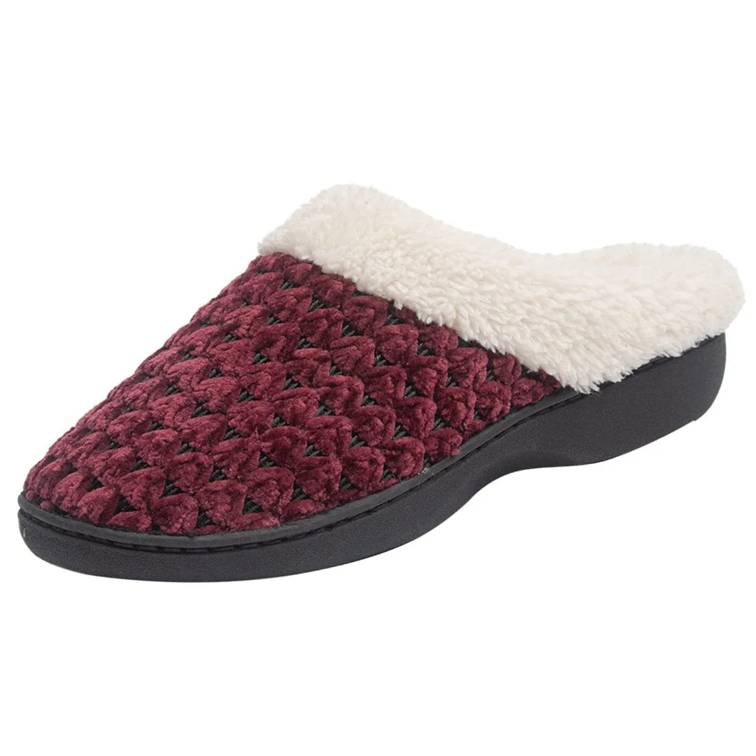 Roxoni Women's Fleece Trim Knit Sweater Furr Clog Indoor Outdoor Slipper