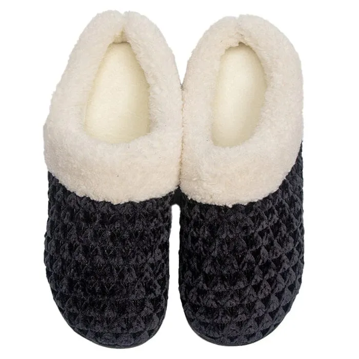 Roxoni Women's Fleece Trim Knit Sweater Furr Clog Indoor Outdoor Slipper