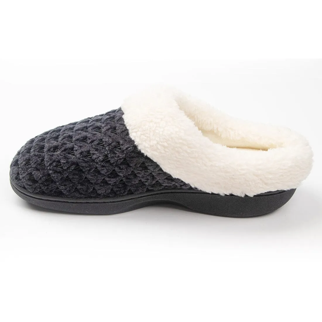 Roxoni Women's Fleece Trim Knit Sweater Furr Clog Indoor Outdoor Slipper