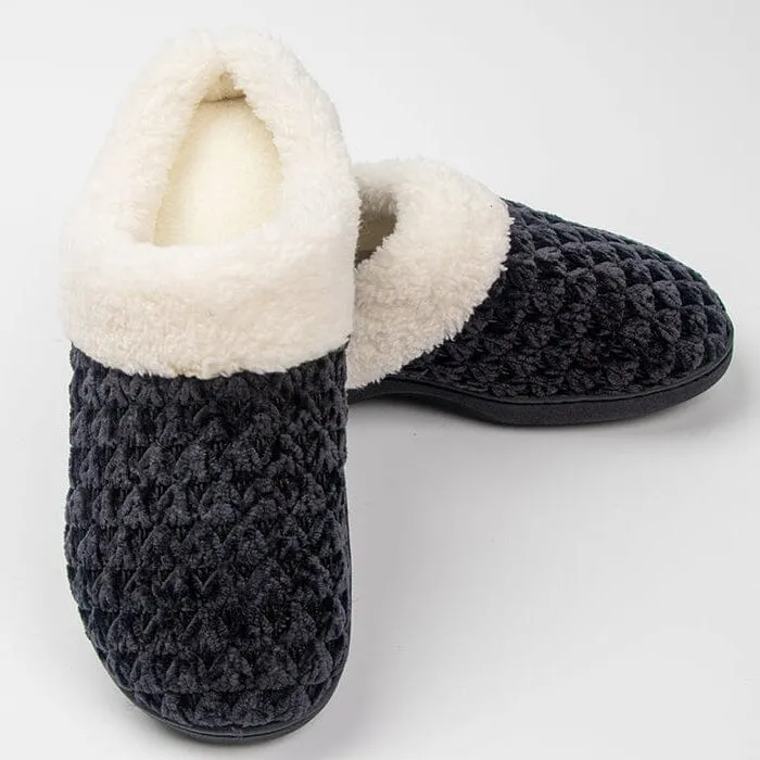 Roxoni Women's Fleece Trim Knit Sweater Furr Clog Indoor Outdoor Slipper