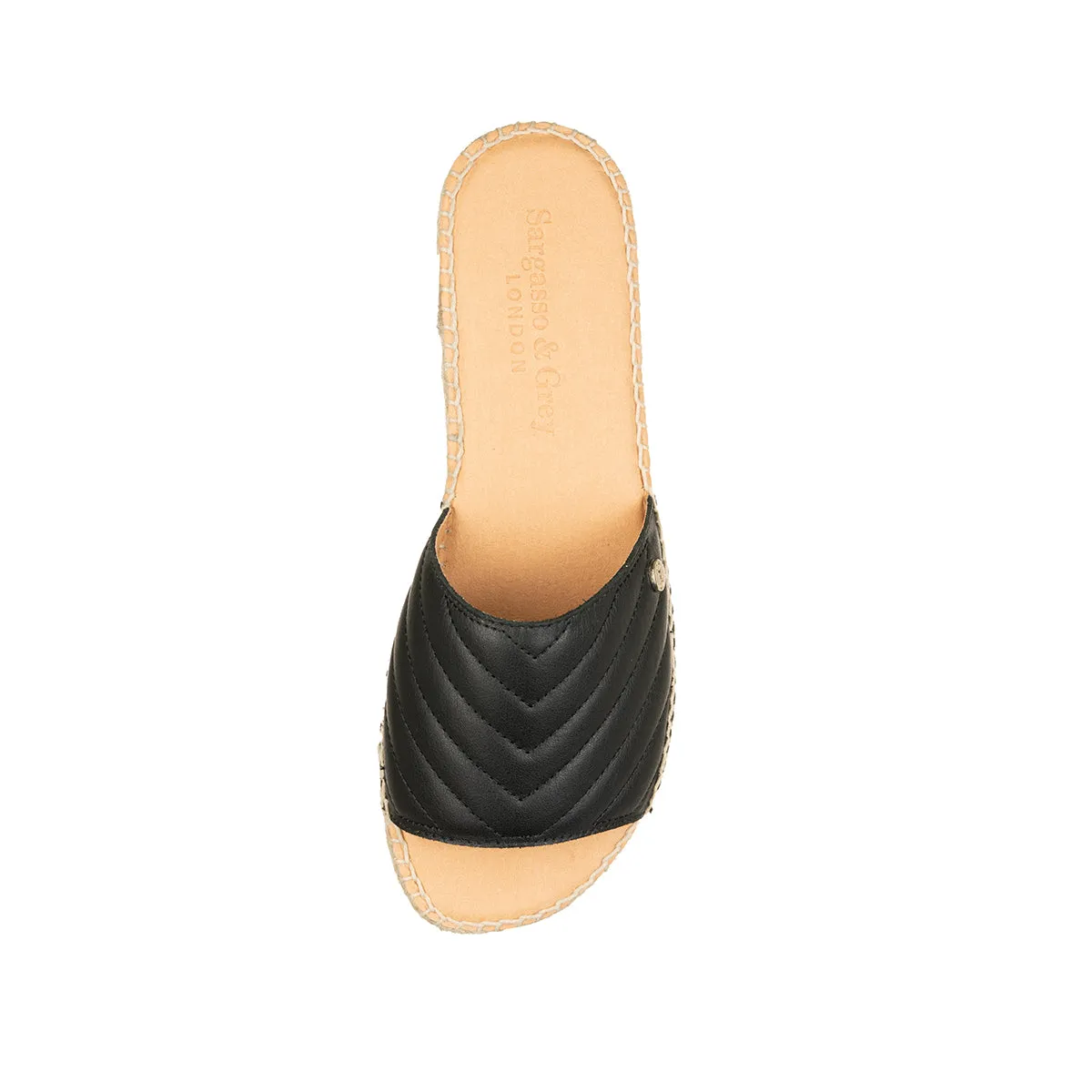 Sarah Wide Fit Espadrille Sandals - Black Quilted Leather