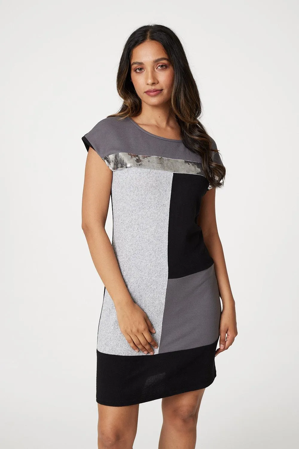 Sequin Colour Block Short Dress