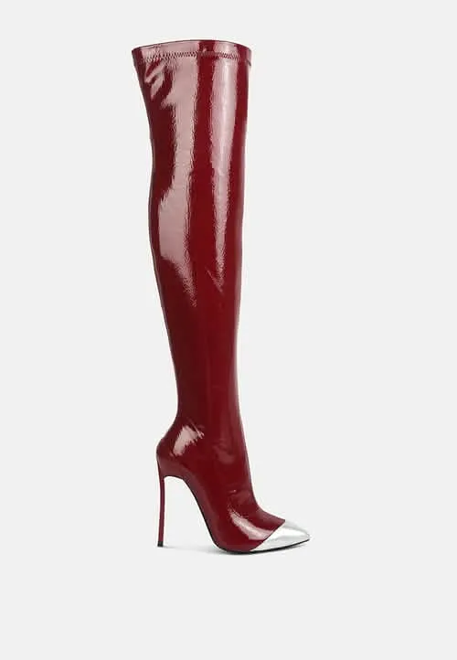 Sophisticated Patent PU Pointed Toe High Heel Knee-High Boots