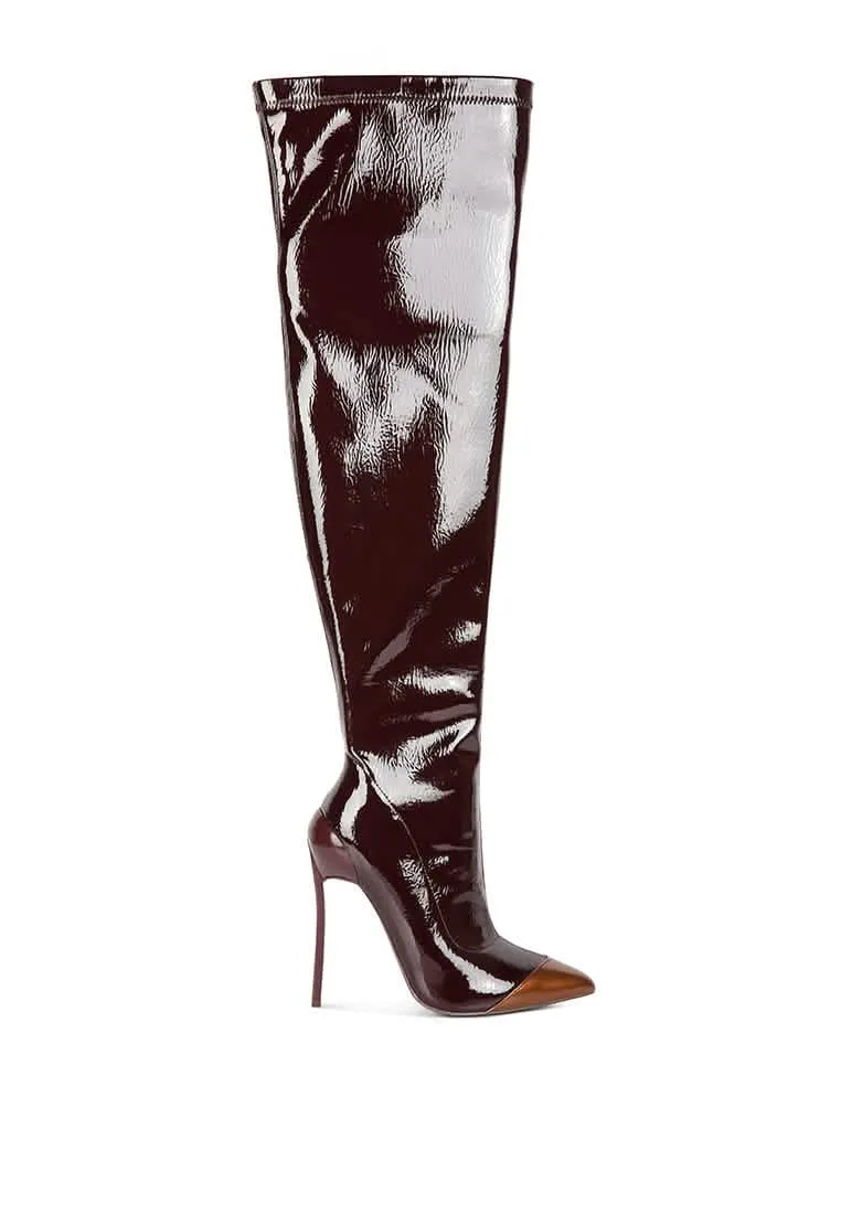 Sophisticated Patent PU Pointed Toe High Heel Knee-High Boots