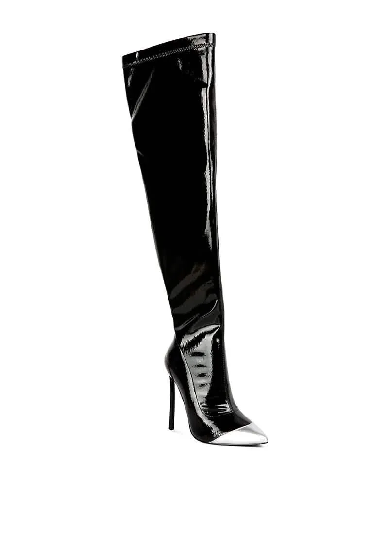 Sophisticated Patent PU Pointed Toe High Heel Knee-High Boots