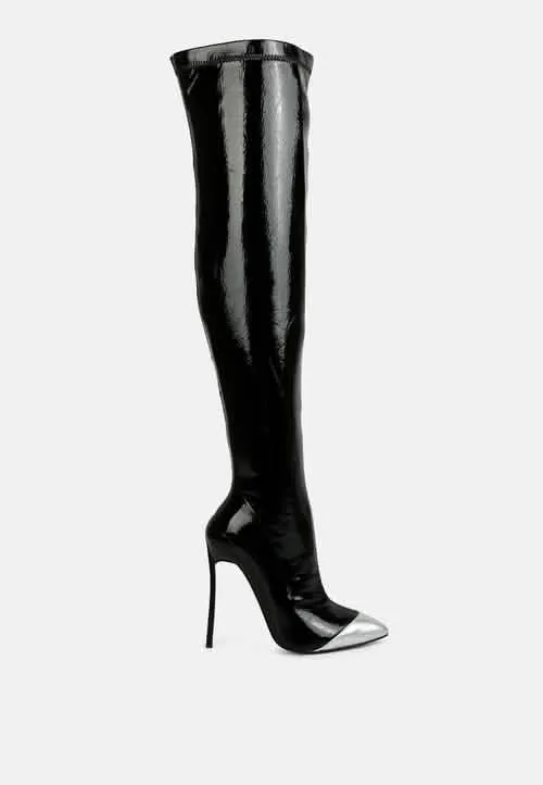 Sophisticated Patent PU Pointed Toe High Heel Knee-High Boots