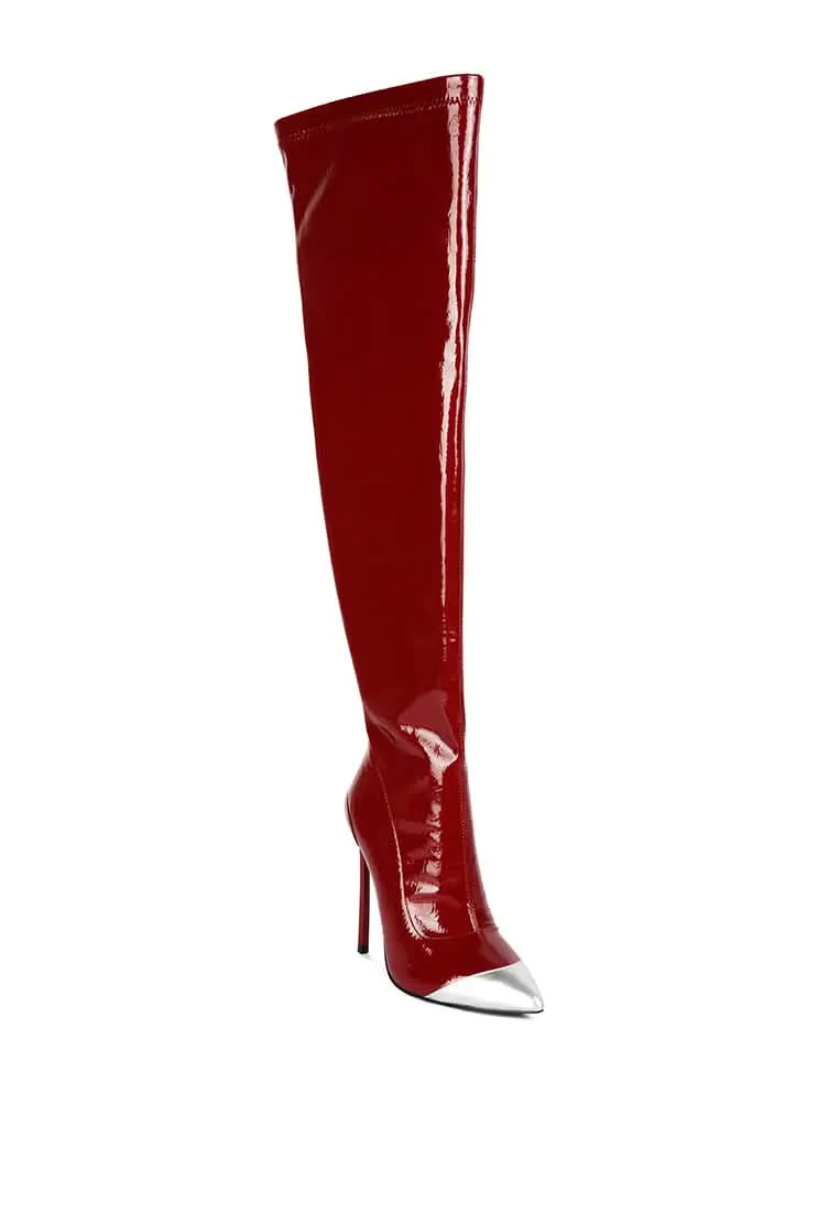 Sophisticated Patent PU Pointed Toe High Heel Knee-High Boots