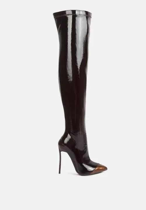 Sophisticated Patent PU Pointed Toe High Heel Knee-High Boots