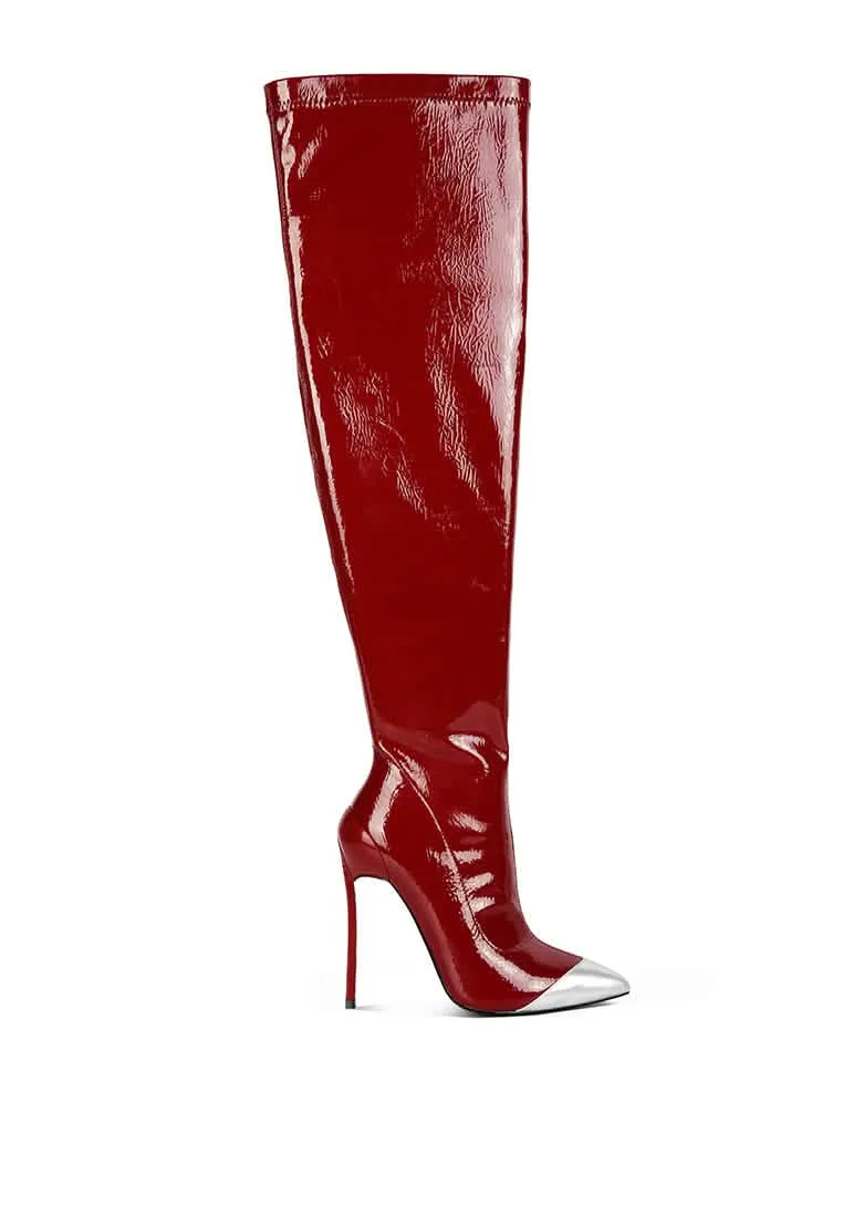 Sophisticated Patent PU Pointed Toe High Heel Knee-High Boots