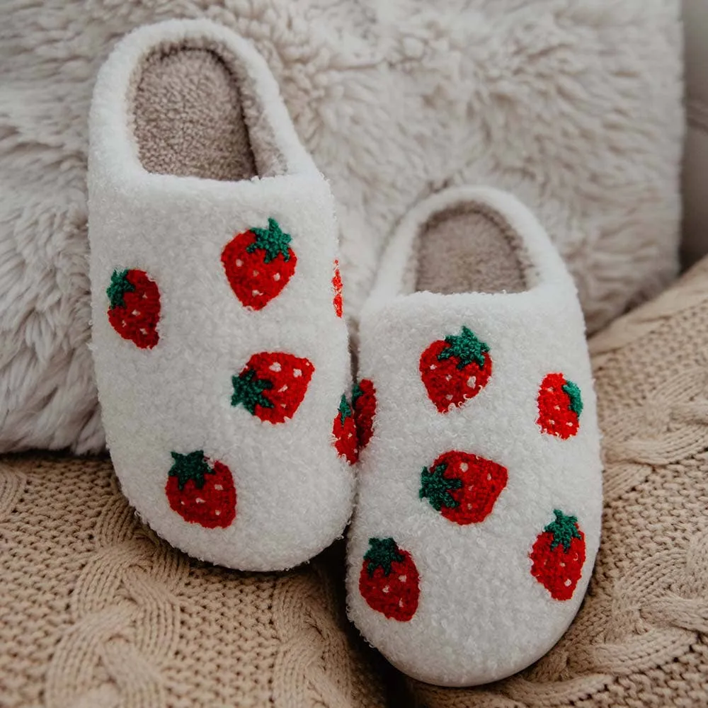 Strawberry Fuzzy Slippers