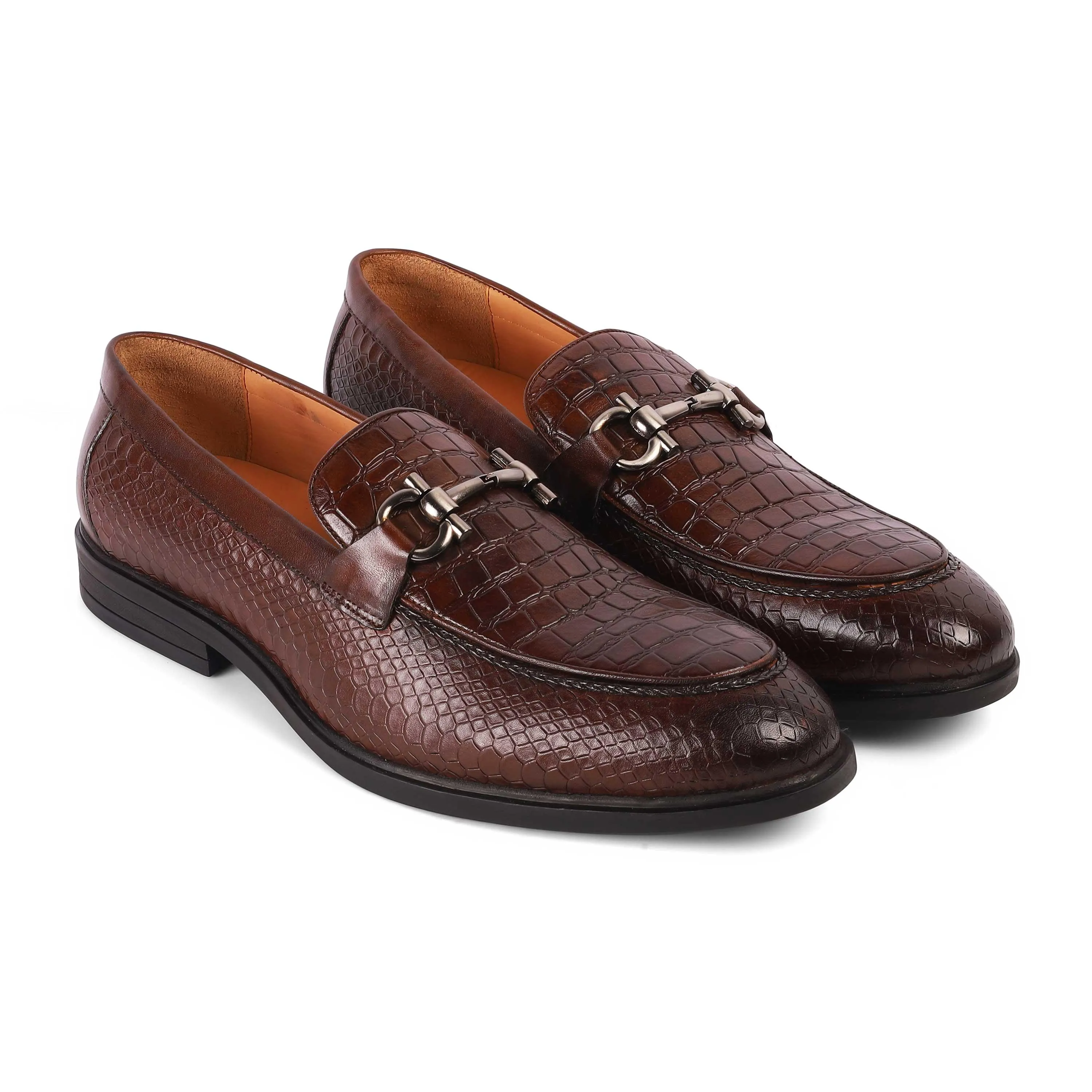 Tresmode Ro Brown Men's Textured Leather Loafers