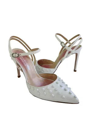 Vernice Bianca Patent White Studded Heels