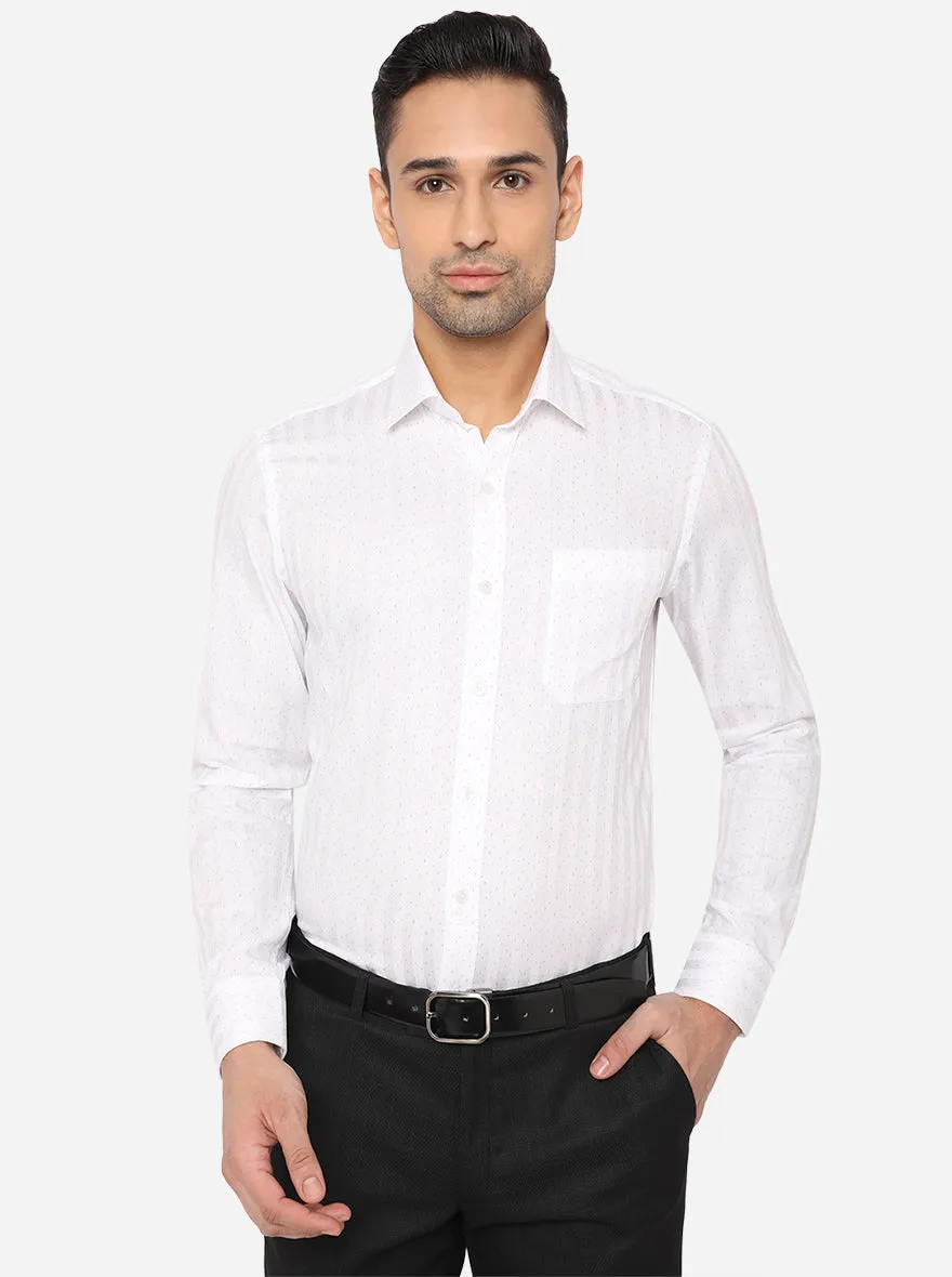 White & Blue Printed Slim Fit Formal Shirt | JadeBlue