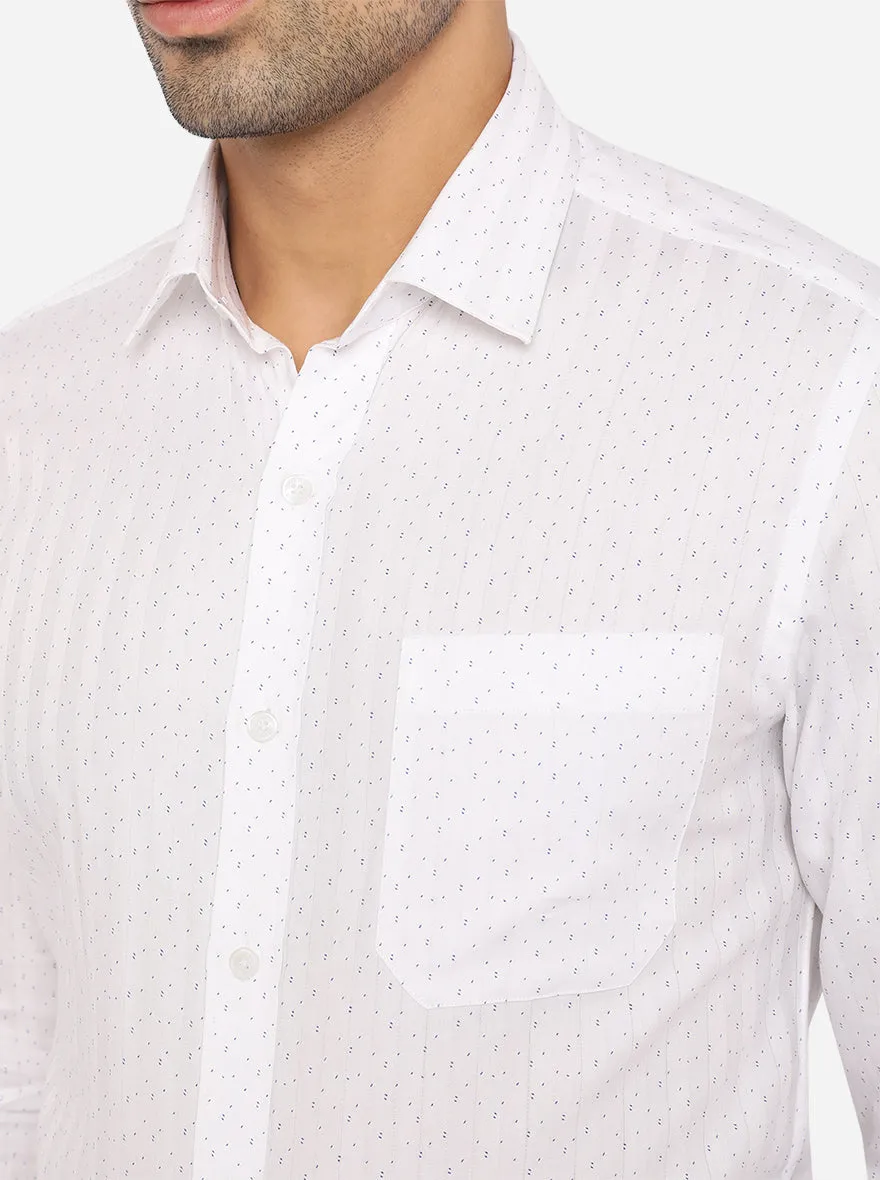 White & Blue Printed Slim Fit Formal Shirt | JadeBlue