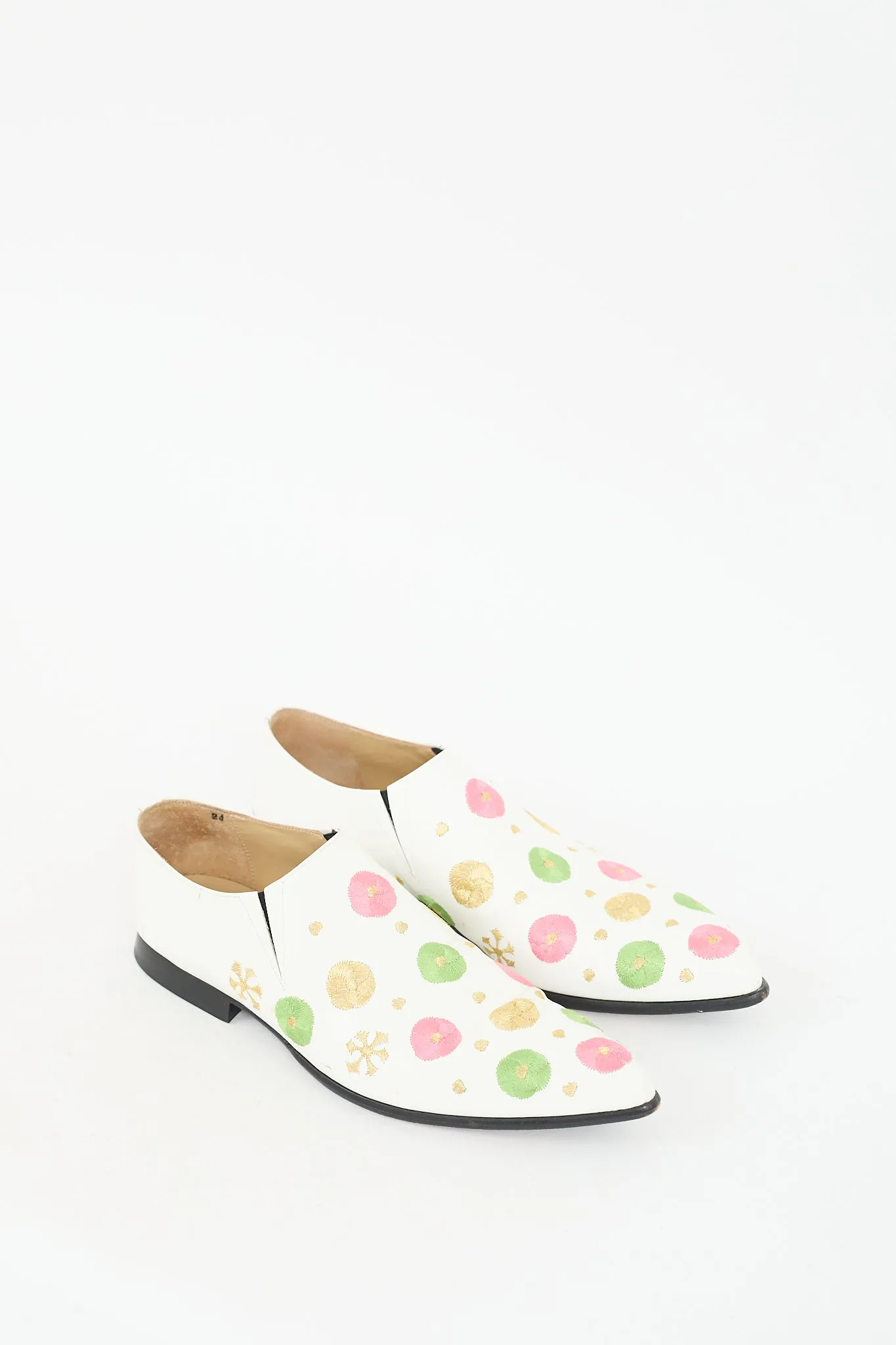 White Leather & Multi Embroidered Loafer