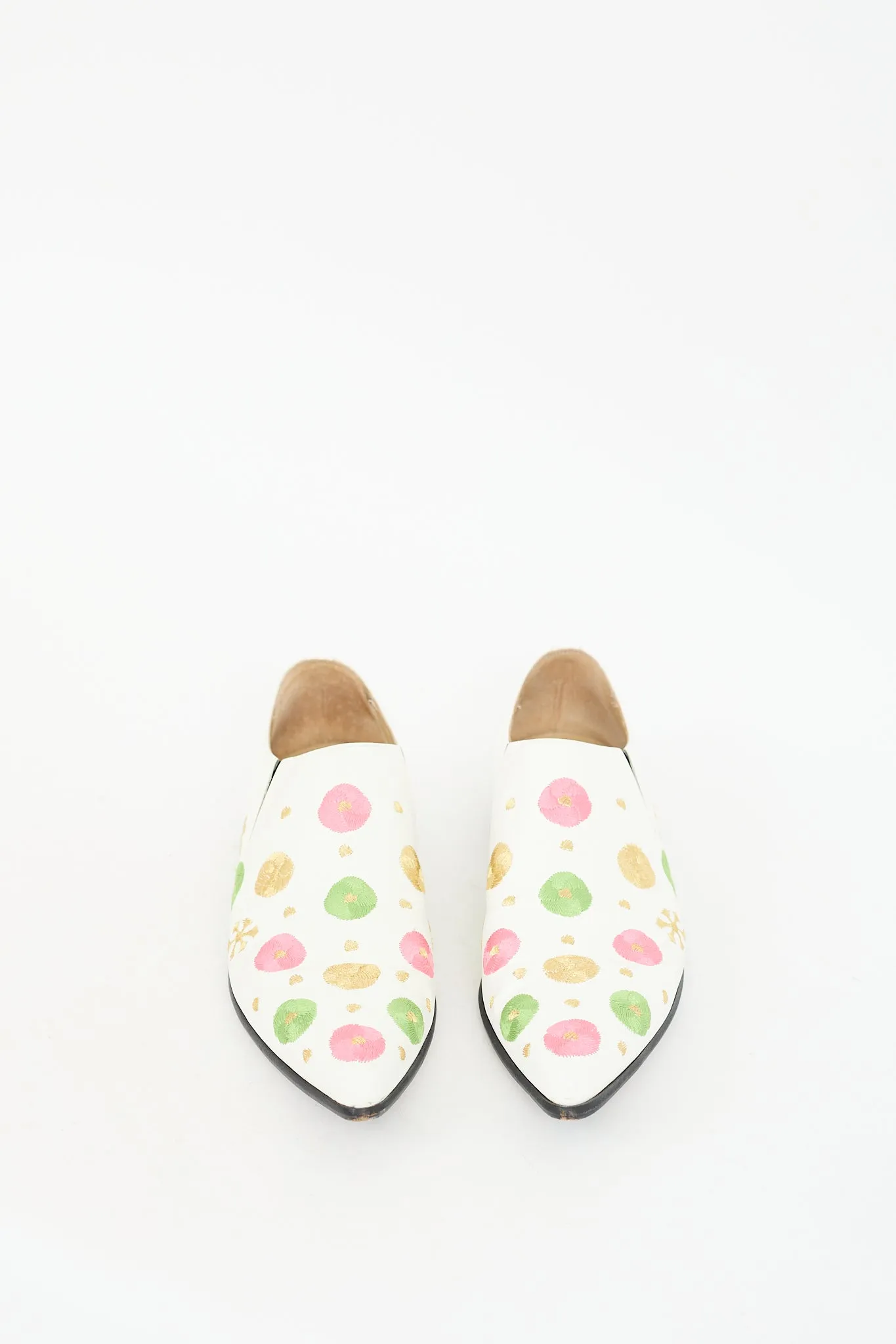 White Leather & Multi Embroidered Loafer