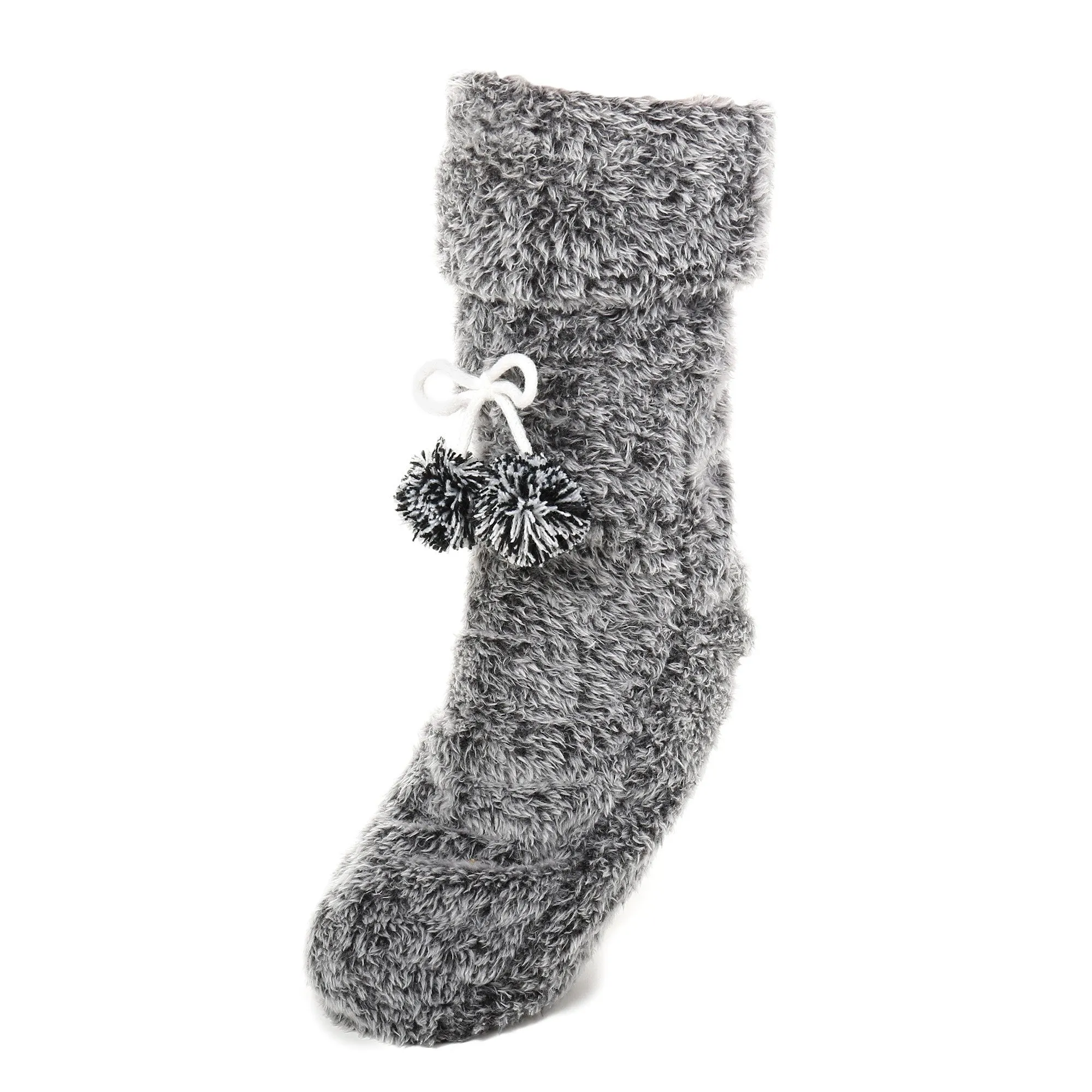 Women's Fuzzy Plush Tall Slipper Socks with Pom-Poms